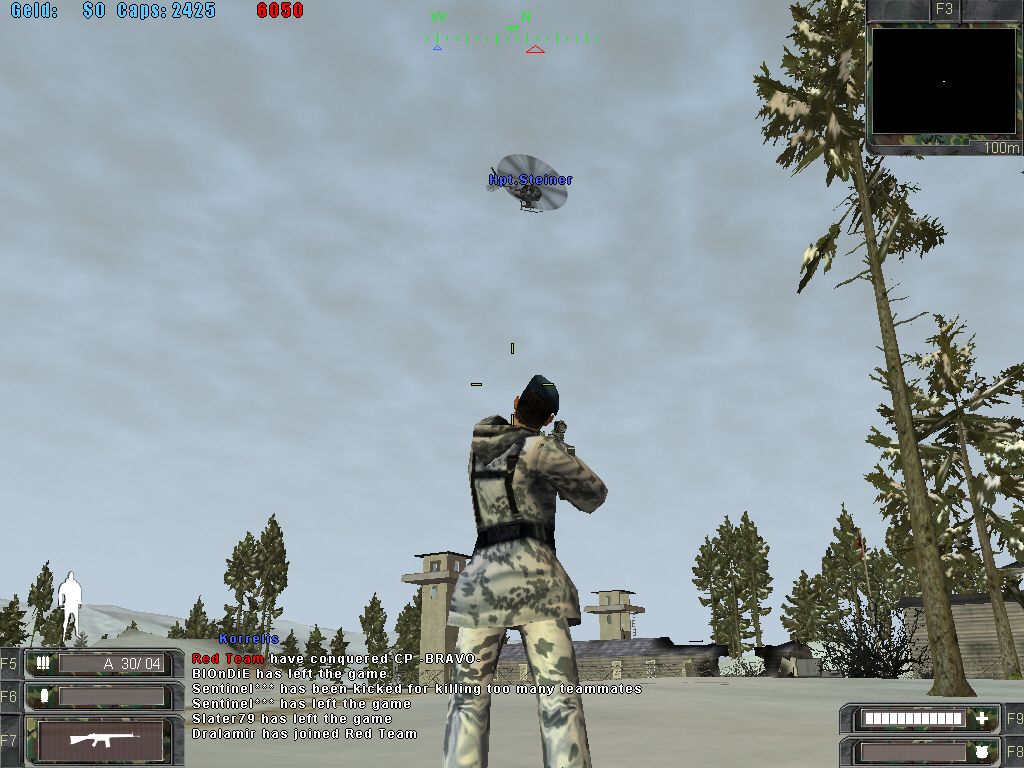 Söldner: Secret Wars (Windows) screenshot: A team mate supporting our team with a helicopter.