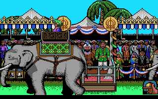 Champion of the Raj (DOS) screenshot: Yessir, look at those elephants go! (VGA)