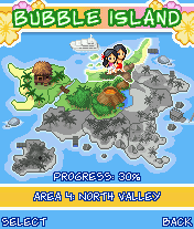 Bubble Bash! (J2ME) screenshot: A map of Bubble Island. You need to complete section to unlock a next part.