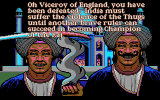 Champion of the Raj (DOS) screenshot: Game over! (VGA)