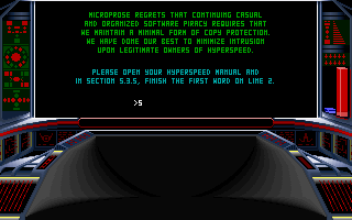 Hyperspeed (DOS) screenshot: Copy protection