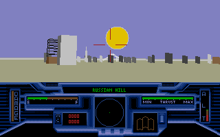Killing Cloud (DOS) screenshot: San Francisco is beautiful! Er, except for that thick layer of pea-soup smog covering everything.