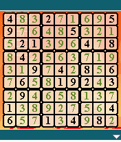 Platinum Sudoku (J2ME) screenshot: This puzzle is almost complete, but likely far from correct.