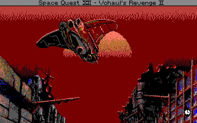 Space Quest IV: Roger Wilco and the Time Rippers (PC-98) screenshot: Roger is dropped on a strange planet... in the far future, Space Quest XII! :)