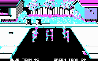 Street Sports Basketball (DOS) screenshot: Two teams ready for the tip