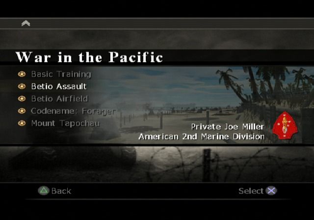 Call of Duty: World at War - Final Fronts (PlayStation 2) screenshot: Finished campaign missions can be replayed