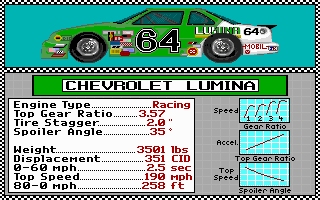 Bill Elliott's NASCAR Challenge (DOS) screenshot: Car selection 2