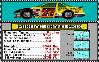 Bill Elliott's NASCAR Challenge (DOS) screenshot: Car selection 3
