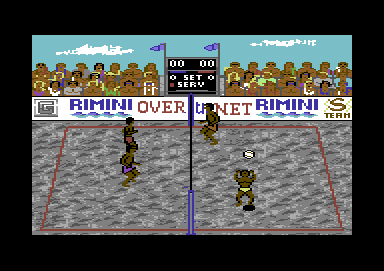 Over the Net! (Commodore 64) screenshot: He's underneath it and ready to punch
