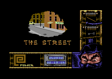 Ninja Remix (Commodore 64) screenshot: Level 2, "The Street": Title screen level.<br>