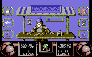 Flimbo's Quest (Commodore 64) screenshot: You can buy helpful items in the shop