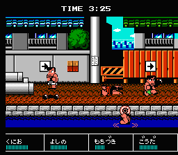 Downtown Nekketsu Kōshinkyoku: Soreyuke Daiundōkai (NES) screenshot: Not many can survive this...