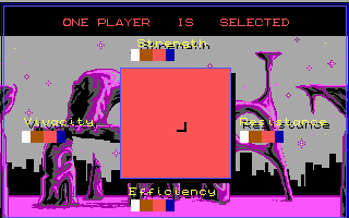 No Exit (DOS) screenshot: Defining your fighter's physical parameters (EGA)