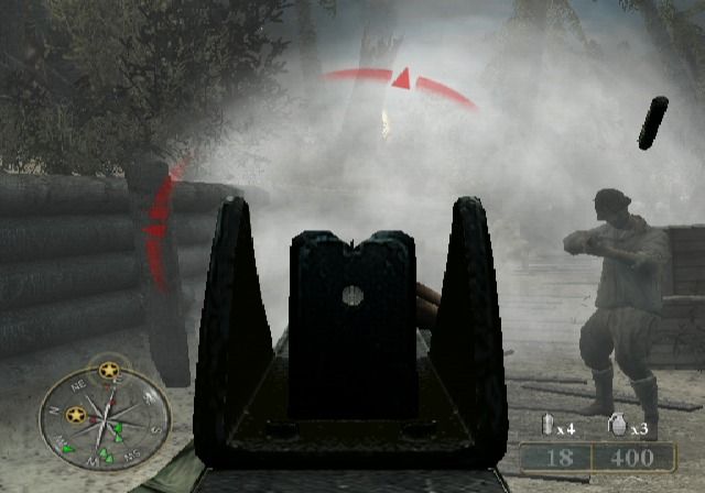 Call of Duty: World at War - Final Fronts (PlayStation 2) screenshot: Smoke is making the trench warfare rather difficult