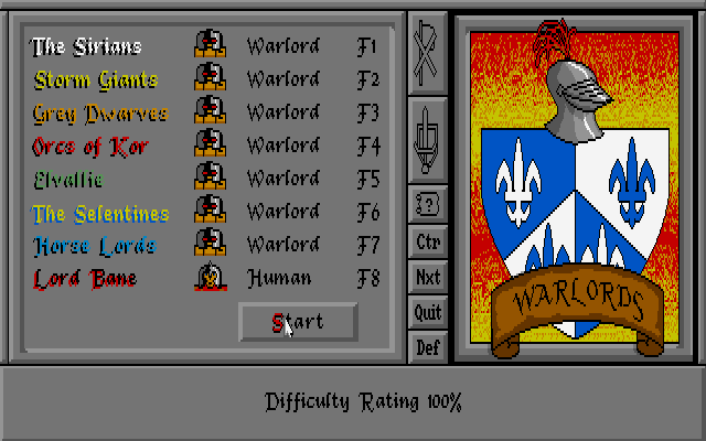 Warlords (DOS) screenshot: Player setup
