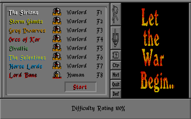 Warlords (DOS) screenshot: Let the War Begin..