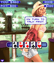 Sexy Poker: Top Models (J2ME) screenshot: Meet Dixie. I'm about to fold here.