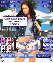 Sexy Poker: Top Models (J2ME) screenshot: A game of blackjack against Donna
