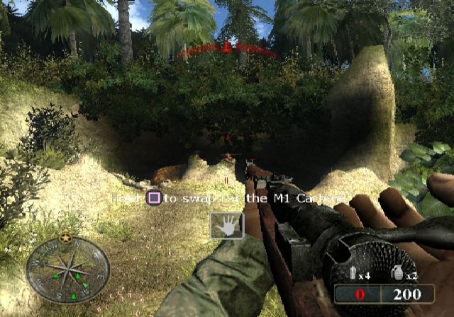 Call of Duty: World at War - Final Fronts (PlayStation 2) screenshot: Enemy is guarding the entrance to their tunnels