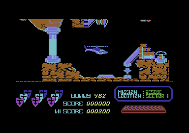 Airwolf (Commodore 64) screenshot: Your mission begins here.