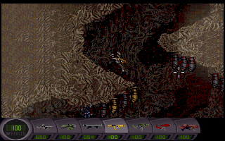 Abuse (DOS) screenshot: An underground level. A bunch of Ants in their cocoon... for now