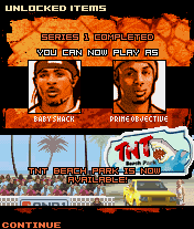 AND 1 Streetball (J2ME) screenshot: After winning a series, new character and playgrounds are unlocked.