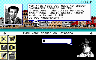 Murders in Venice (DOS) screenshot: Comprehension test: how much of the intrigue did I unravel? (EGA)