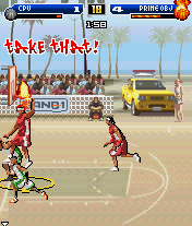AND 1 Streetball (J2ME) screenshot: Flaming dunks occur when a player is on fire.