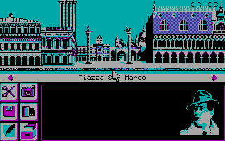 Murders in Venice (DOS) screenshot: Starting view (EGA)
