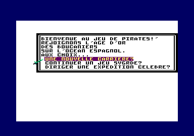 Sid Meier's Pirates! (Amstrad CPC) screenshot: Options (French version)