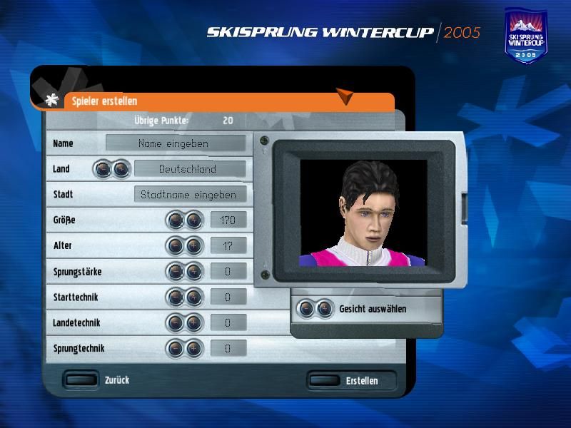 Ski Jumping 2005: Third Edition (Windows) screenshot: create a jumper