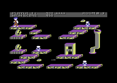 Ollie's Follies (Commodore 64) screenshot: Level 3 - the fans affect your motion