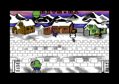 Eskimo Games (Commodore 64) screenshot: Taking aim