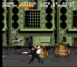 Timecop (SNES) screenshot: Van Damme performs some kickboxing trickery