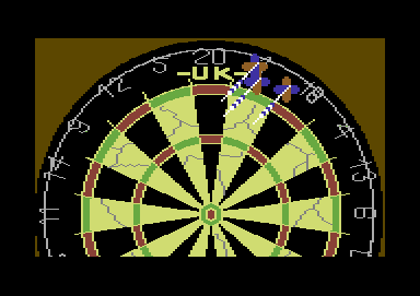 John Lowe's Ultimate Darts (Commodore 64) screenshot: The board in all its glory - this hand scores 41