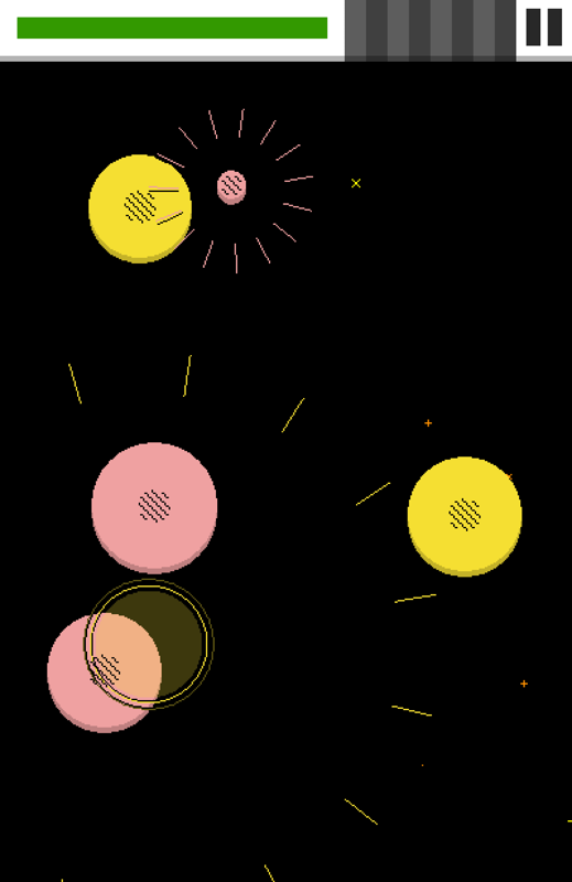 Eliss Infinity (Android) screenshot: Get the pink planets out of the way to avoid a collision.