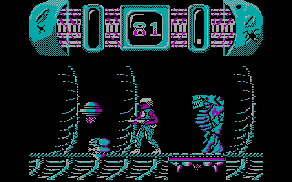 Trantor: The Last Stormtrooper (DOS) screenshot: Look out behind you! The only large enemy in the game, that thing will kill you instantly.