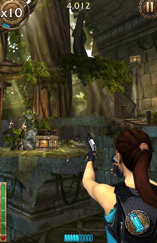 Lara Croft: Relic Run (Android) screenshot: A shooting sequence. Just tap the monsters and don't forget to reload.