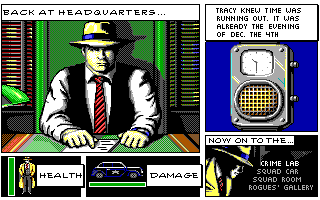 Dick Tracy: The Crime-Solving Adventure (DOS) screenshot: Menu. The choices are at the bottom right