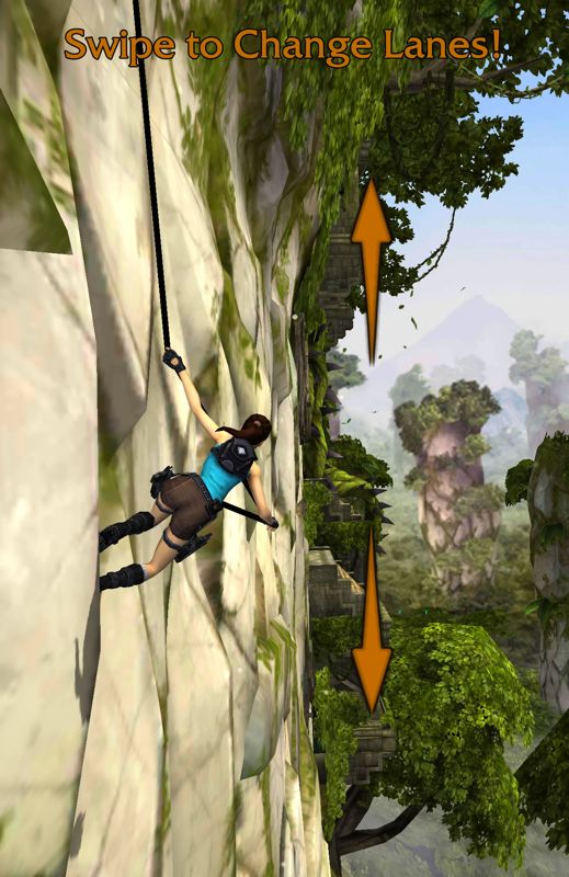 Lara Croft: Relic Run (Android) screenshot: After a while you get to a new sequence scaling a mountain wall.
