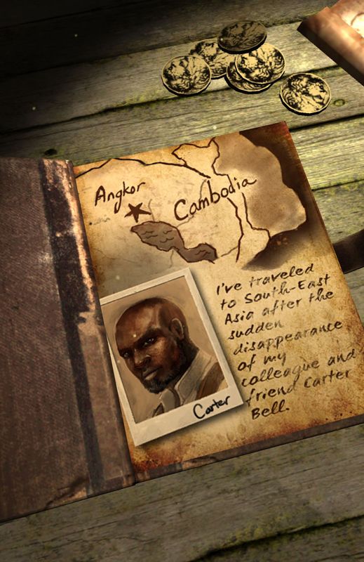 Lara Croft: Relic Run (Android) screenshot: The clues of Carter Bell in the introduction sequence