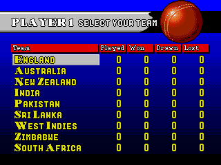 Allan Border's Cricket (Genesis) screenshot: Select a team