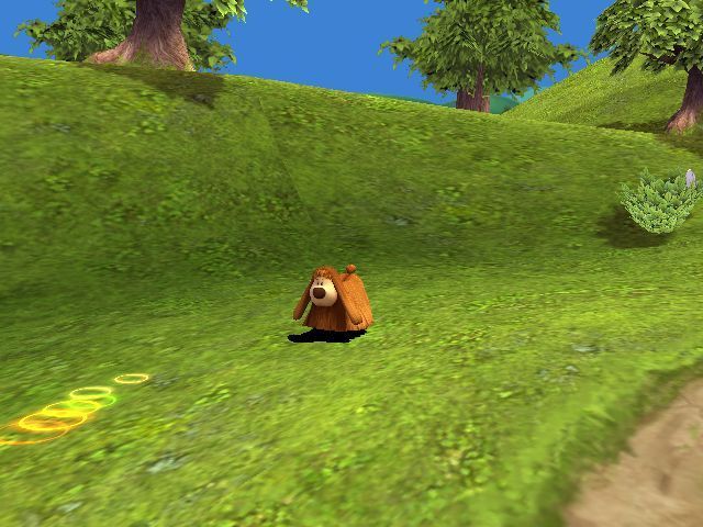 The Magic Roundabout (Windows) screenshot: Dougal is moved via the mouse. The circles on the path ahead indicate where he's being moved to