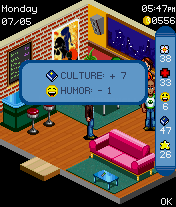 New York Nights: Success in the City (J2ME) screenshot: Gaining new levels sometimes goes at the cost of others.