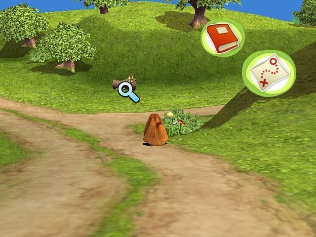 The Magic Roundabout (Windows) screenshot: Out and about exploring<br>The cursor turns to a magnifying glass when there's something to search<br>Locations can only be searched once and often nothing is found