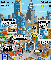 New York Nights: Success in the City (J2ME) screenshot: The map used to travel to different locations.