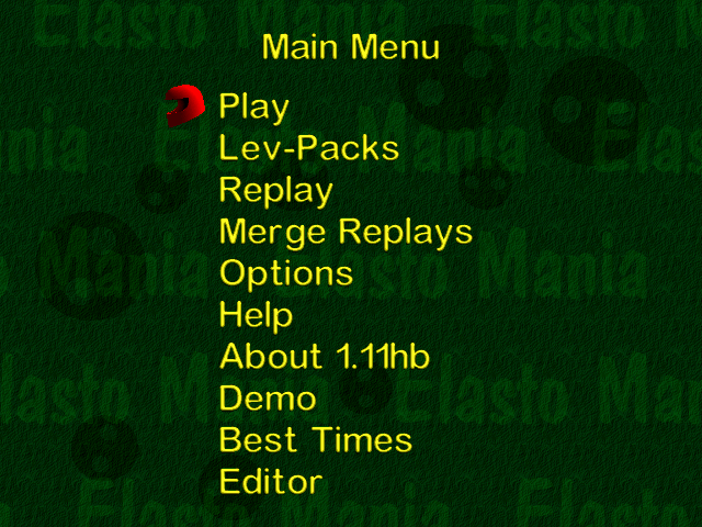 Elasto Mania (Windows) screenshot: The puritanical main menu