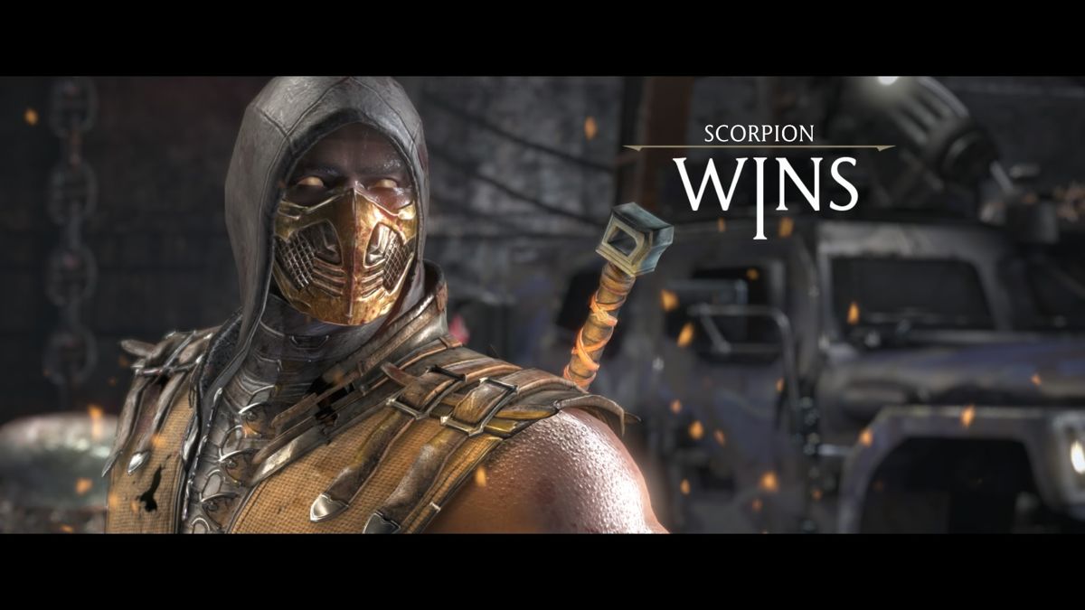 Mortal Kombat X (PlayStation 4) screenshot: Scorpion's victory pose.