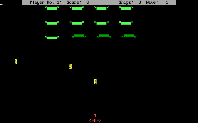 Super Stupid Space Invaders (DOS) screenshot: Here they come!