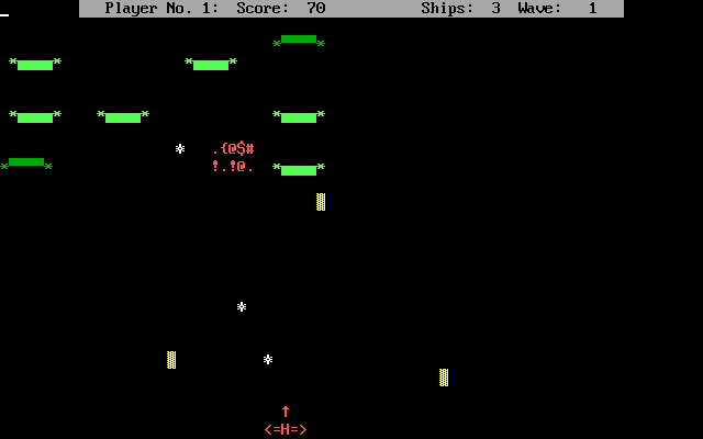 Super Stupid Space Invaders (DOS) screenshot: Got one!